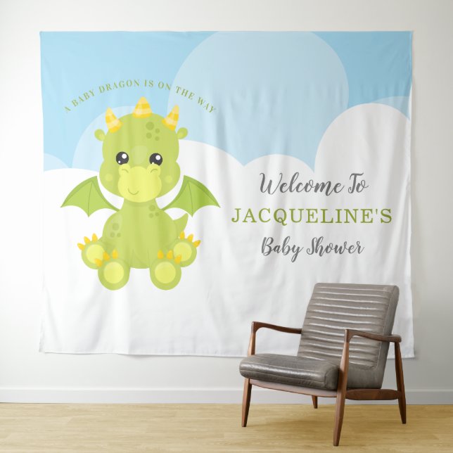 Tenture Baby Shower Garçon Dragon Fantaisiste  (En situation (horizontale))