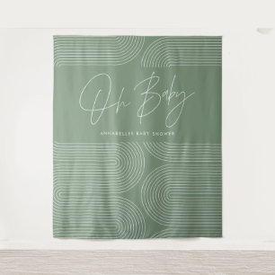 Tenture Baby shower géométrique moderne sauge vert élégant