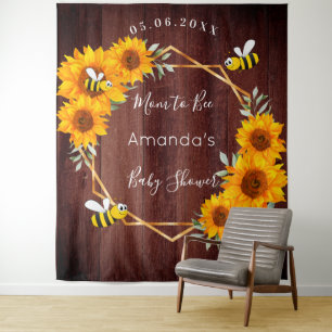 Tenture Baby Shower Maman abeille tournesols bois rustique