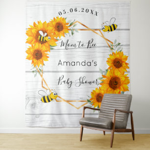 Tenture Baby Shower Maman abeille tournesols bois rustique