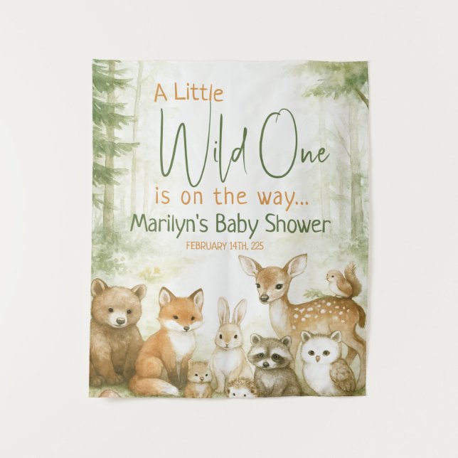 Tenture Baby shower mignonne Bois Bébé Animaux (Devant)