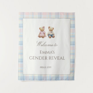 Tenture Baby Shower Ours en Peluche Rose Bleu