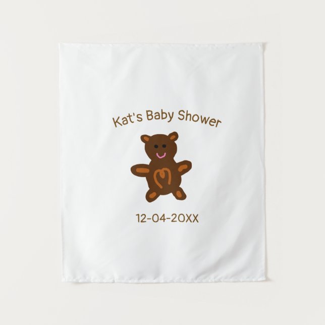 Tenture Baby shower oursin marron élégant ajoutez nom date (Devant)