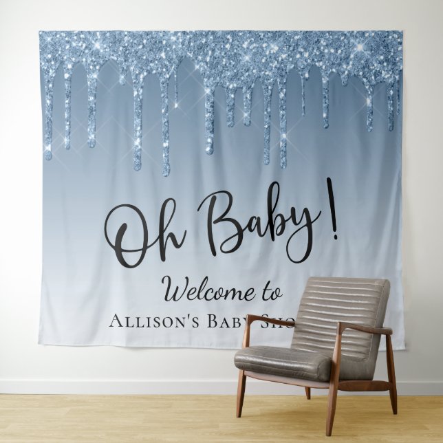 Tenture Baby shower Parties scintillant Bleue Accueil Phot (En situation (horizontale))