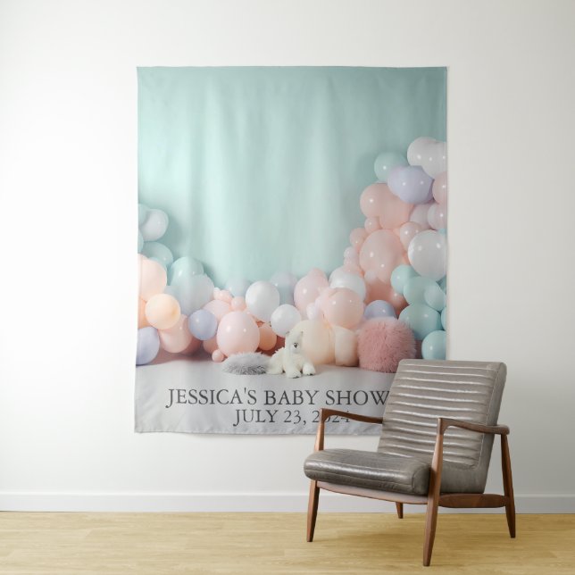 Tenture Baby shower Pastel Balloon fond (En situation)