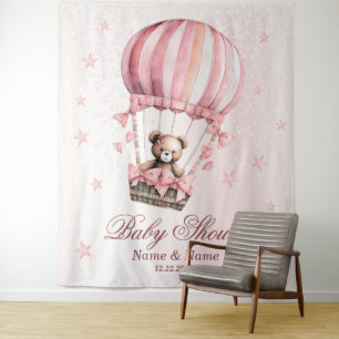 Tenture Baby shower Pink Teddy Bear Hot Air Balloon Party