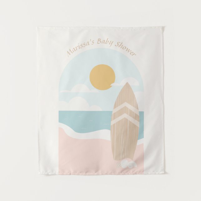 Tenture Baby Shower Planche de Surf Plage (Devant)
