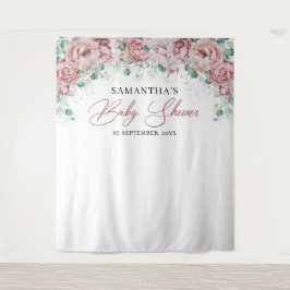 Tenture Baby shower rose fuchsia bohème eucalyptus doré