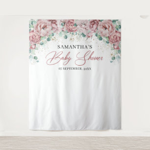 Tenture Baby shower rose fuchsia bohème eucalyptus doré