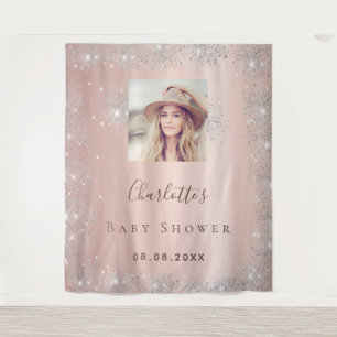 Tenture Baby Shower rose gold photo pailleté argenté
