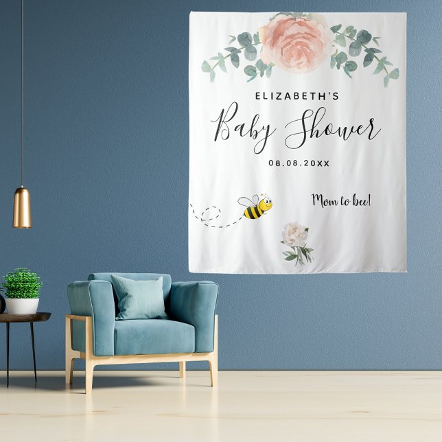Tenture Baby Shower rose gold rose poudrée et fleurs blanc (Créateur téléchargé)