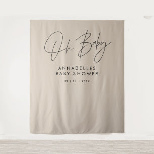 Tenture Baby shower script moderne beige naturel élégant