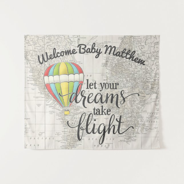 Tenture Baby Shower Voyage en Montgolfière (Devant (Horizontal))