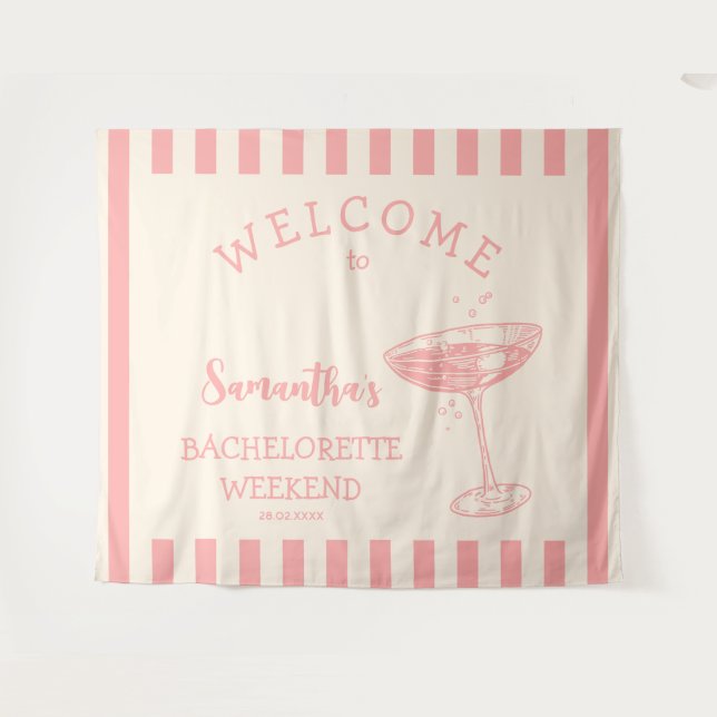 Tenture Bachelorette Rose Côtier En Arrière-Plan Cocktail (Devant (Horizontal))
