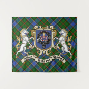 Tenture Badge de clan Ogilvie et licornes avec Tartan
