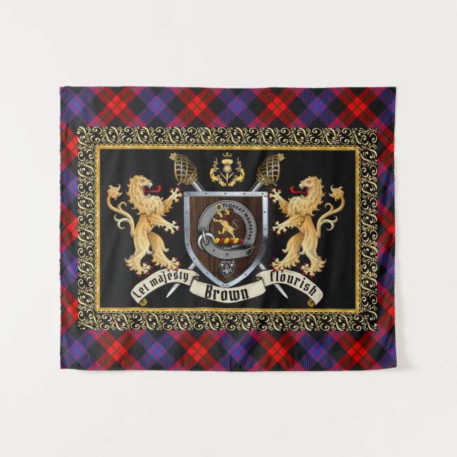 Tenture Badge et devise Brown du clan avec Lions (Devant (Horizontal))