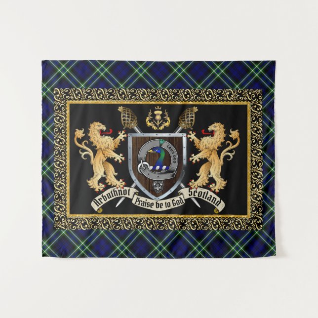 Tenture Badge et devise du clan Arbuthnot avec Lions (Devant (Horizontal))