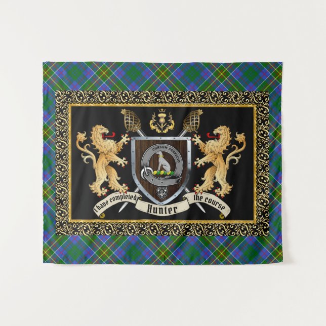 Tenture Badge et devise du clan chasseur avec Lions (Devant (Horizontal))