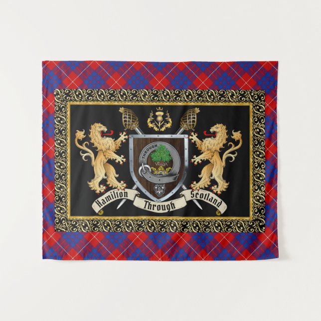 Tenture Badge et devise du clan Hamilton avec Lions (Devant (Horizontal))