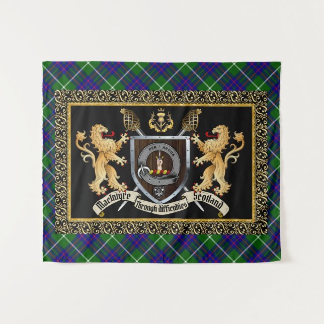 Tenture Badge et devise du clan MacIntyre avec Lions (Devant (Horizontal))