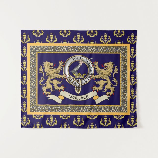 Tenture Badge Wallace Clan Personnalisé Bleu (Devant (Horizontal))