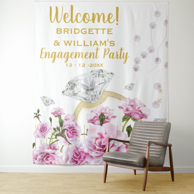 Tenture Bague de fiançailles Roses Roses Perles (En situation)