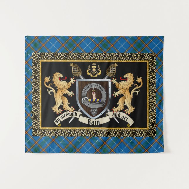 Tenture Bain Clan Badge & Motto avec Lions (Devant (Horizontal))
