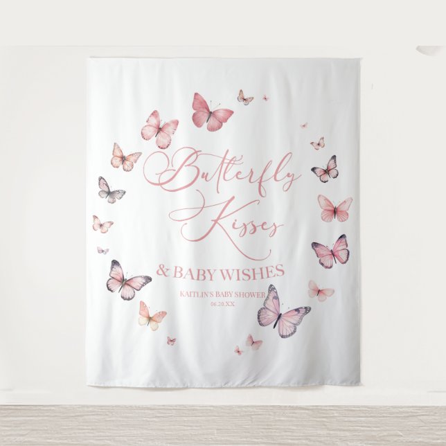 Tenture Baisers à papillon et voeux de bébé Baby shower ro (Devant)