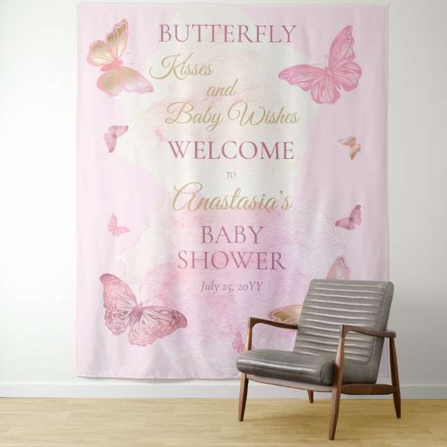 Tenture Baisers de papillon et vœux de bébé Fille Baby Sho (En situation)