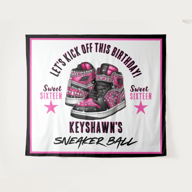 Tenture Bal Basket rose et noir Anniversaire Backrop (Devant (Horizontal))