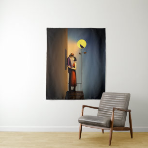 Tenture Balcon Lune Romantique - Vintage Noir Love