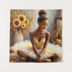 Tenture Ballerina Noir Art Automne Avec Fleurs De Soleil