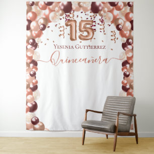 Tenture Ballon Quinceanera Glam Bourgogne Or Rose