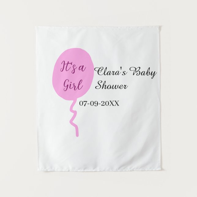 Tenture Ballon rose c'est une fille baby shower ajouter no (Devant)
