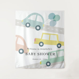 Tenture Ballons de voiture bleue Baby Shower Bienvenue gar