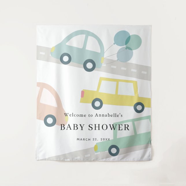 Tenture Ballons de voiture bleue Garçon bébé Shower Bienve (Devant)