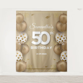 Tenture Ballons faux or et blanc 50e anniversaire