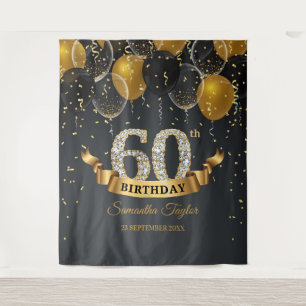 Tenture Ballons noirs or diamants fête d'anniversaire 60 a