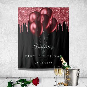 Tenture Ballons nom anniversaire noir rouge paillettes gou