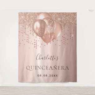 Tenture Ballons pailletés rose gold avec monogramme pour Q