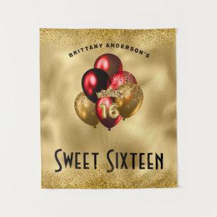 Tenture Ballons Pailletés Rouge Or Anniversaire Sweet 16 1