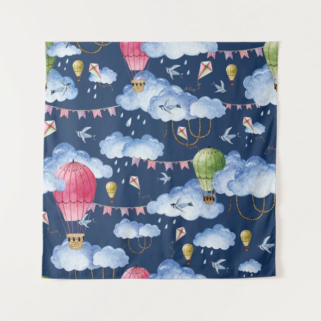 Tenture Ballons Whimsical : Motif de nuage d'aquarelle (Devant)