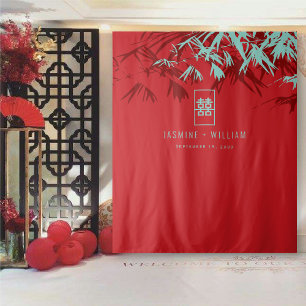 Tenture Bambou Turquoise Feuille Mariage chinois fond