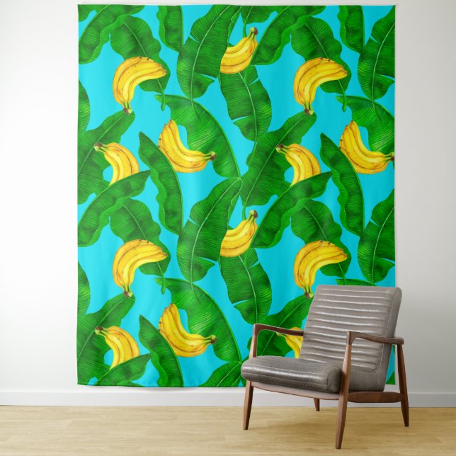 Tenture Bananes et aquarelle feuille (En situation)