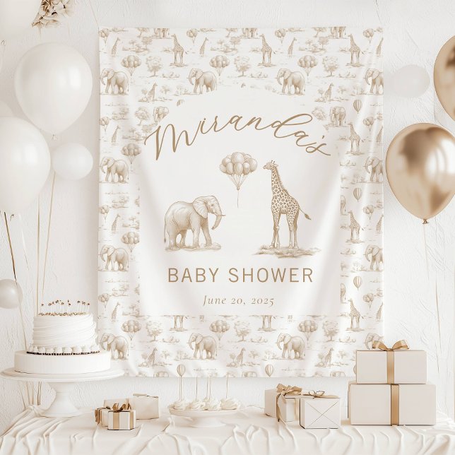 Tenture Bandeau de Baby Shower Beige Safari Toile (Créateur téléchargé)