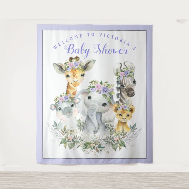 Tenture Bandeau de fond de fête prénatale bébé Safari Viol (Devant)