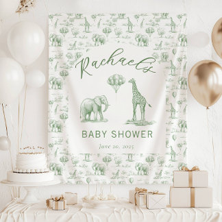 Tenture Banderole de Baby Shower Vert Sauge Safari Toile