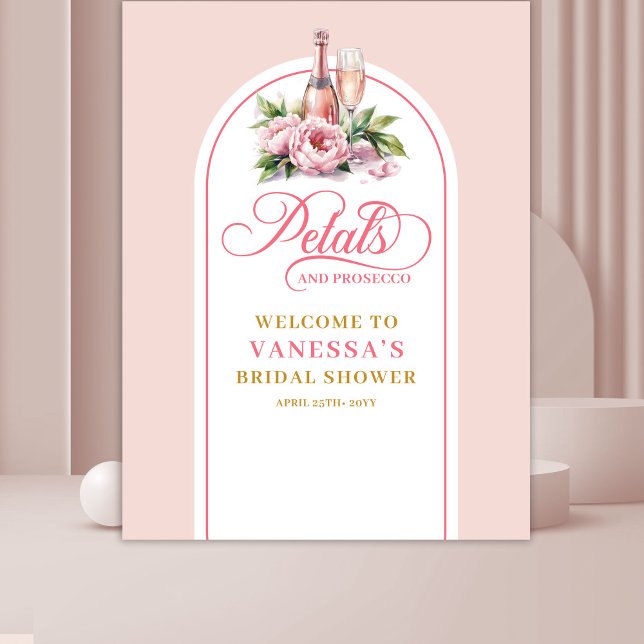 Tenture Banderole de fête prénuptiale pétales féminins et  (Feminine petals and prosecco wedding shower banner Tapestry )