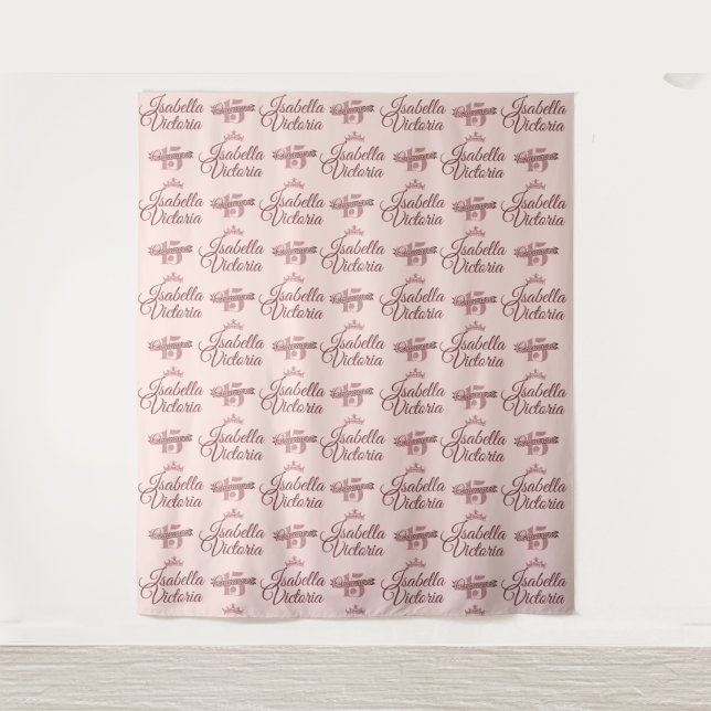Tenture Bannière à répétition en rose gold pour Quinceaner (Devant)