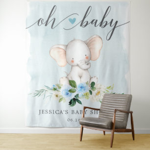 Tenture Bannière Baby shower Blue Elephant - fond photo